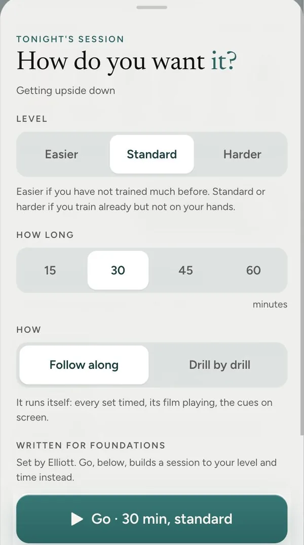 Choosing a session: level and how long
