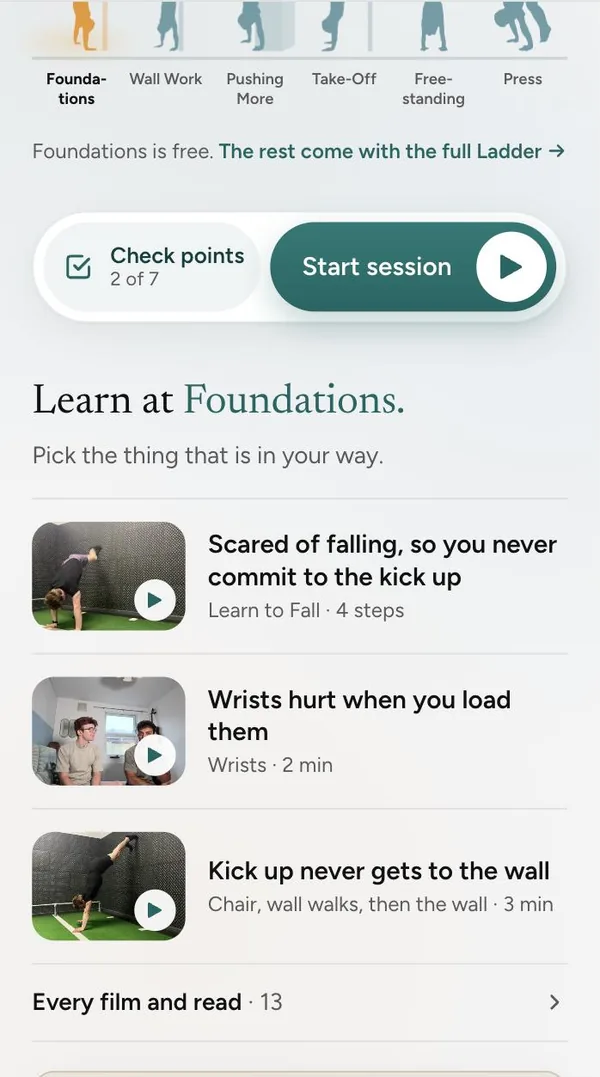 Learn at Foundations: pick the thing in your way, with a short read or film for each