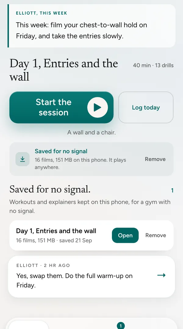 A workout saved on the phone for no signal